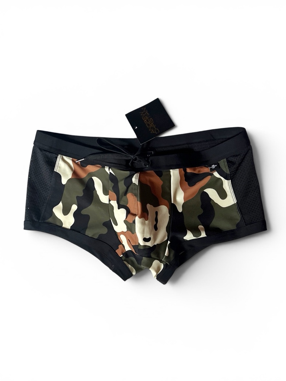 Andrew Christian Square Cut Brief Swim Trunk Camouflage Size L NWT